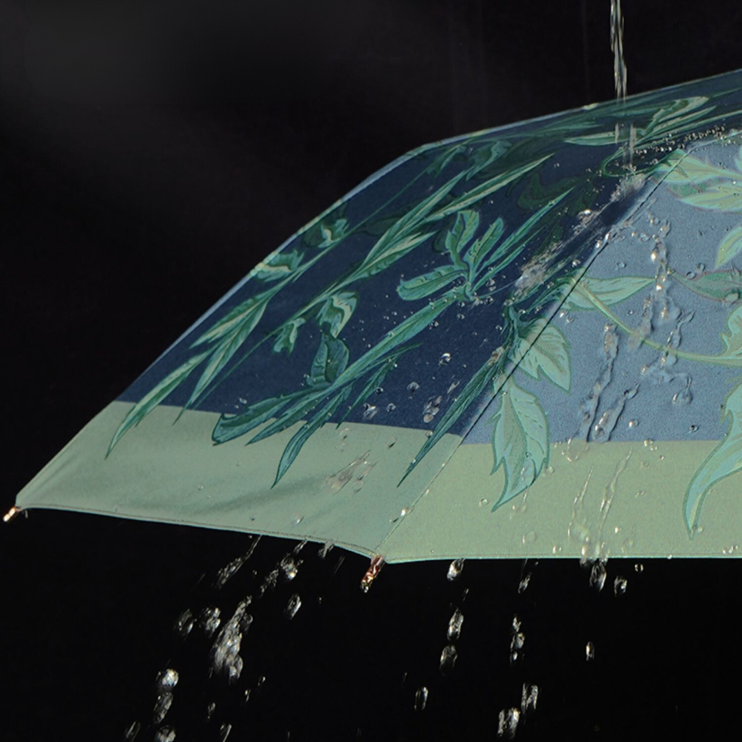 黄色い花柄 晴雨兼用折りたたみ傘 8本骨 UPF50+