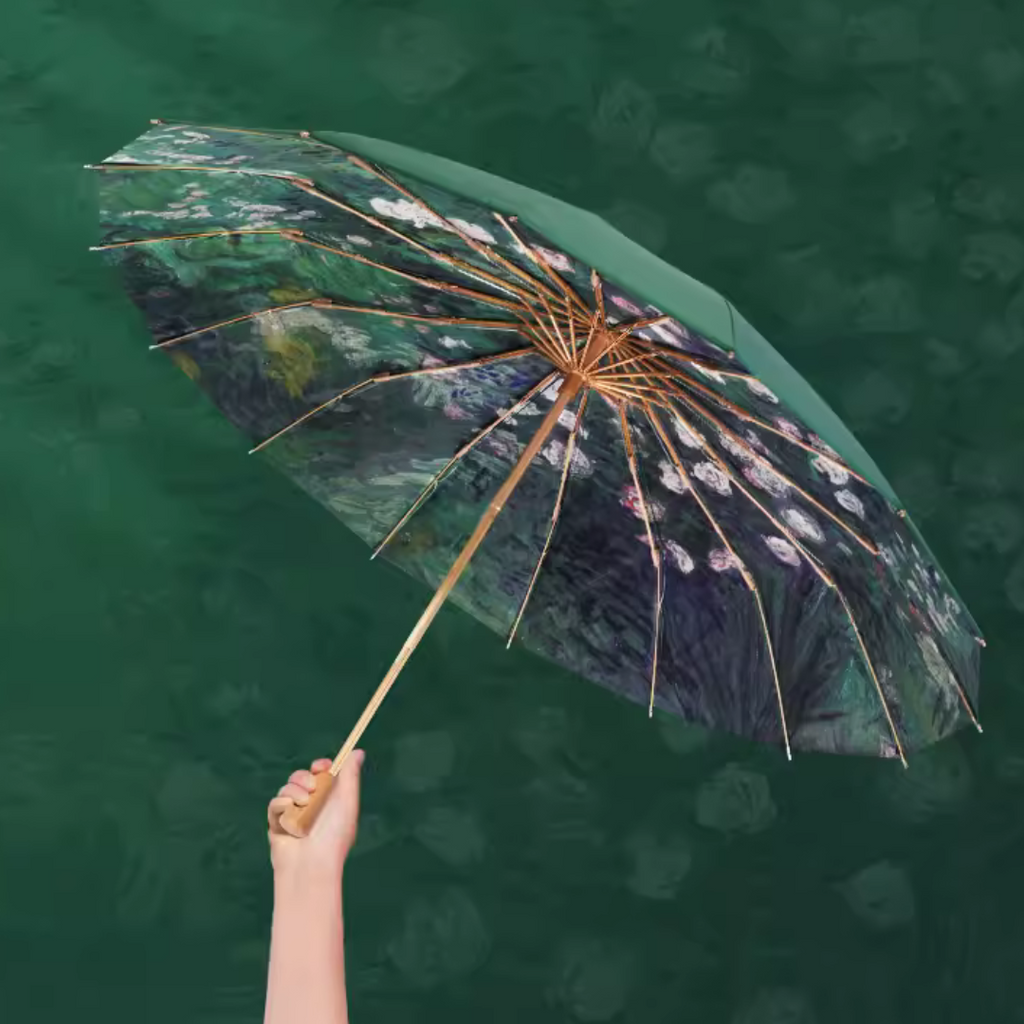 ゴッホ 野薔薇 晴雨兼用折りたたみ傘 8本骨 二枚生地 UPF50+