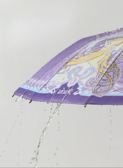 ミュシャ エレガントパープルの３段折りたたみ晴雨兼用傘 16本骨