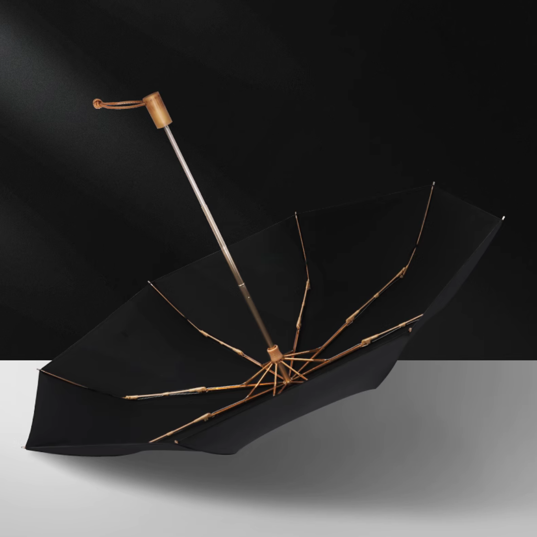 スタンダート・ブラックの3段折りたたみ傘（晴雨兼用傘）8本骨