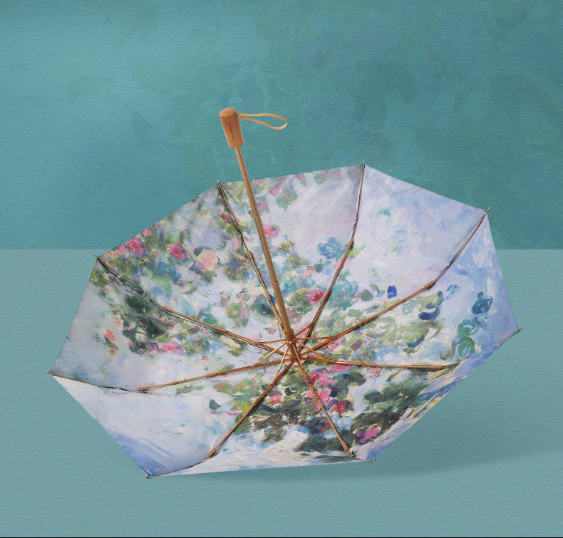 モネ 薔薇 晴雨兼用折りたたみ傘 8本骨 UPF50+