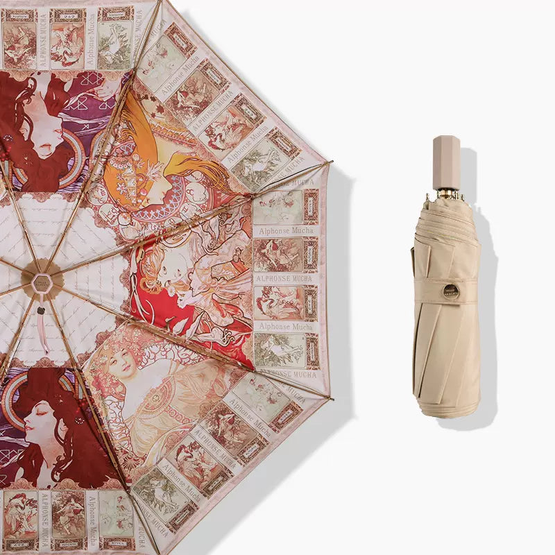 ミュシャの3段折りたたみ傘（晴雨兼用傘）8本骨 – かさたび