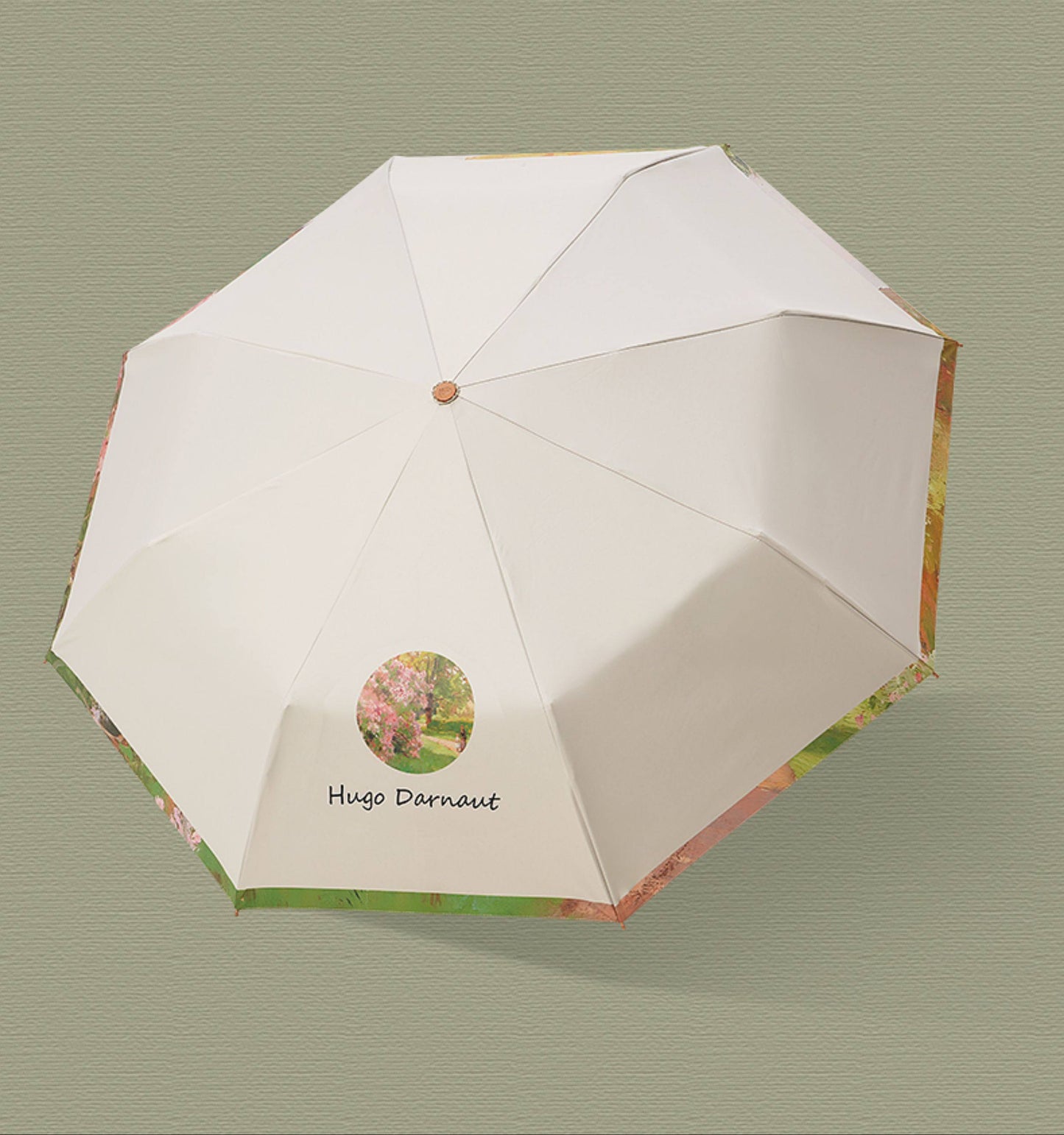 ヒューゴ・ダルノート”城の入り口のライラックの茂み”３段折りたたみ晴雨兼用傘 8本骨