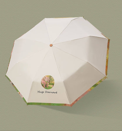 ヒューゴ・ダルノート”城の入り口のライラックの茂み”３段折りたたみ晴雨兼用傘 8本骨