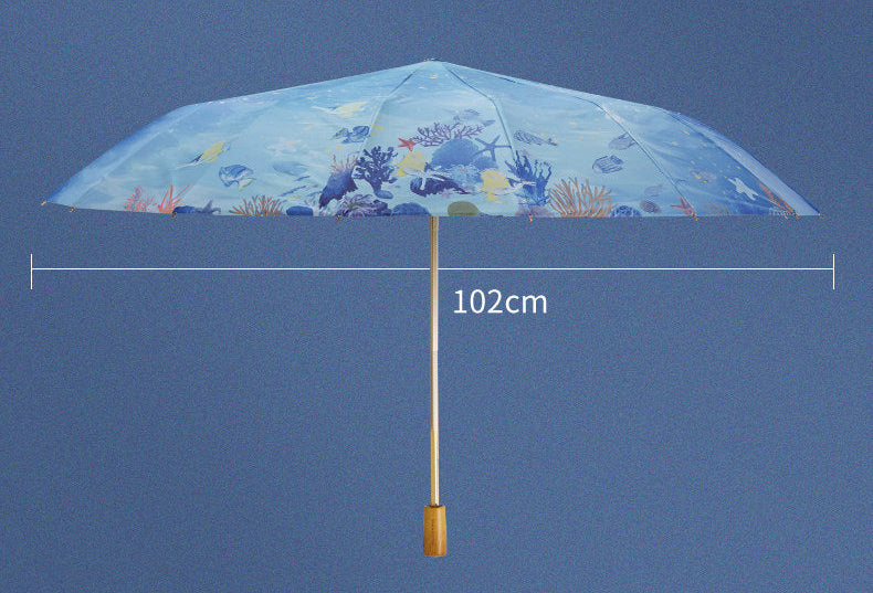 深海の煌めき 晴雨兼用折りたたみ傘 16本骨 UPF50+