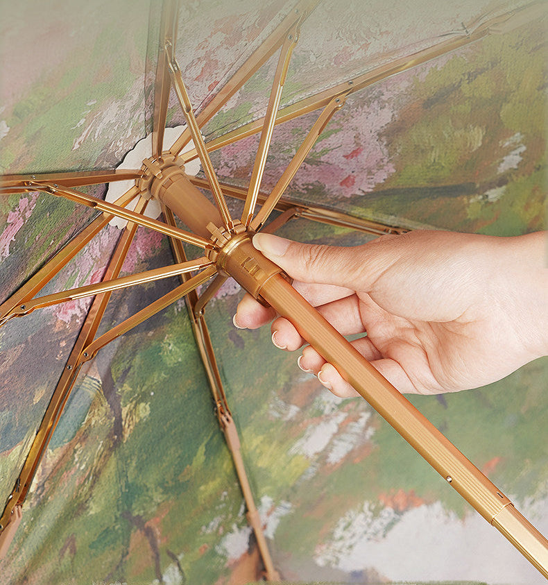 ヒューゴ・ダルノート”城の入り口のライラックの茂み”３段折りたたみ晴雨兼用傘 8本骨