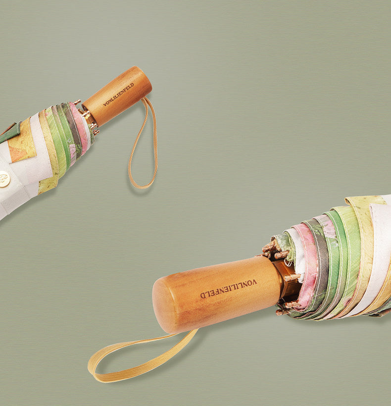 ヒューゴ・ダルノート”城の入り口のライラックの茂み”３段折りたたみ晴雨兼用傘 8本骨