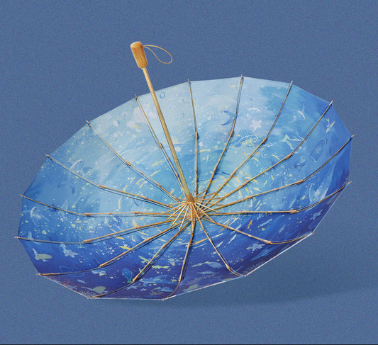 深海の煌めき３段折りたたみ晴雨兼用傘 16本骨