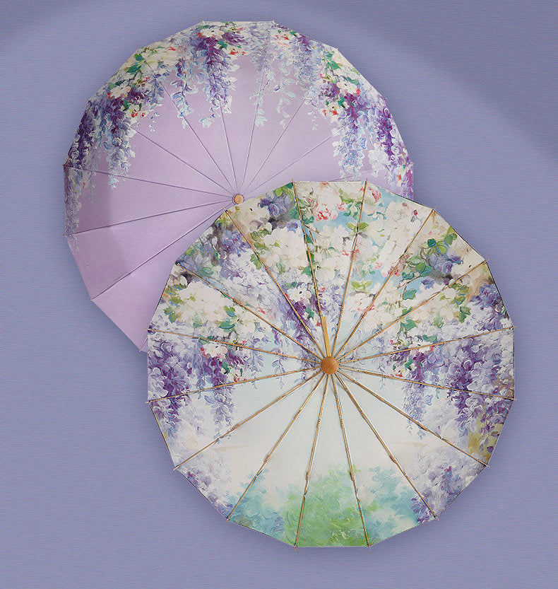 幻想的な藤の花3段折りたたみ晴雨兼用傘 16本骨 – かさたび