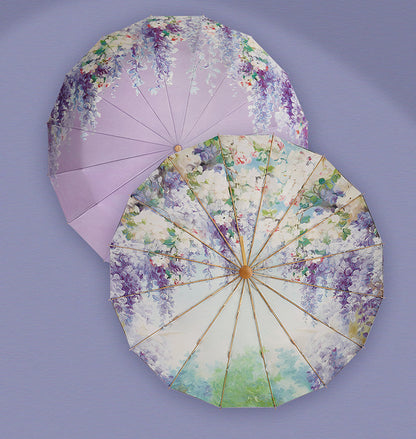 幻想的な藤の花３段折りたたみ晴雨兼用傘 16本骨