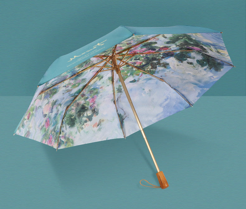 モネ 薔薇 晴雨兼用折りたたみ傘 8本骨 UPF50+