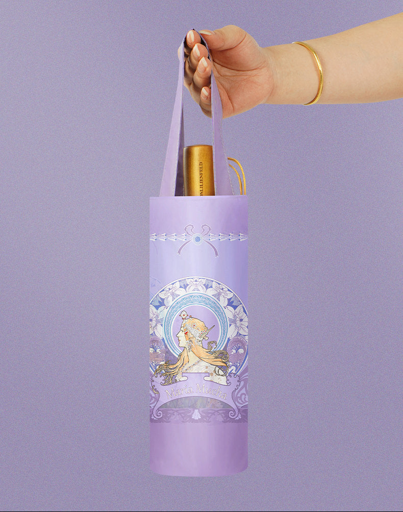 ミュシャ エレガントパープルの３段折りたたみ晴雨兼用傘 16本骨