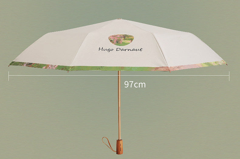 ヒューゴ・ダルノート”城の入り口のライラックの茂み”３段折りたたみ晴雨兼用傘 8本骨