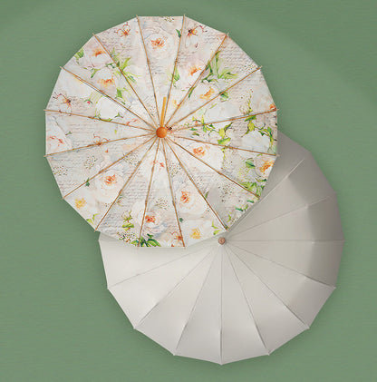 白牡丹と蝶々のクラシカルな３段折りたたみ晴雨兼用傘 16本骨