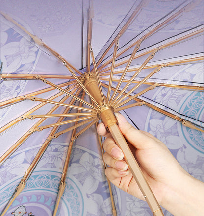 ミュシャ エレガントパープルの３段折りたたみ晴雨兼用傘 16本骨