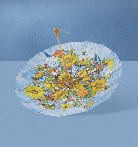 陽気なひまわり３段折りたたみ晴雨兼用傘 16本骨