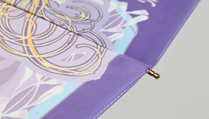 ミュシャ エレガントパープルの３段折りたたみ晴雨兼用傘 16本骨