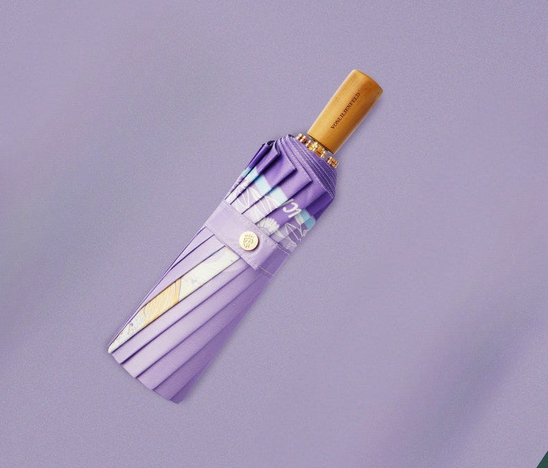 ミュシャ エレガントパープルの３段折りたたみ晴雨兼用傘 16本骨