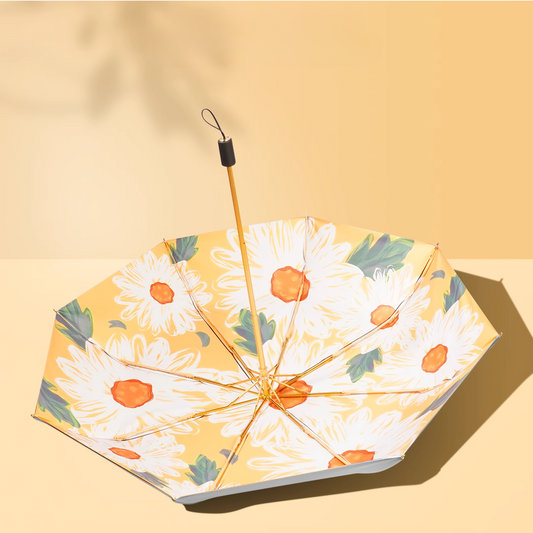 Orange Color & Flowerの3段折りたたみ傘（晴雨兼用傘）8本骨