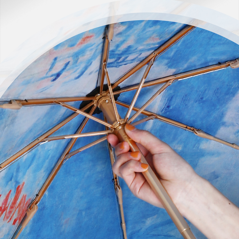 ”モネの日の出” 3段折りたたみ傘（晴雨兼用傘）8本骨 二枚生地