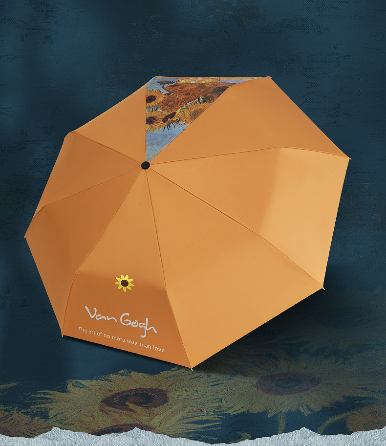 ゴッホ向日葵オレンジ色折りたたみ傘（日傘・雨傘・晴雨兼用傘
