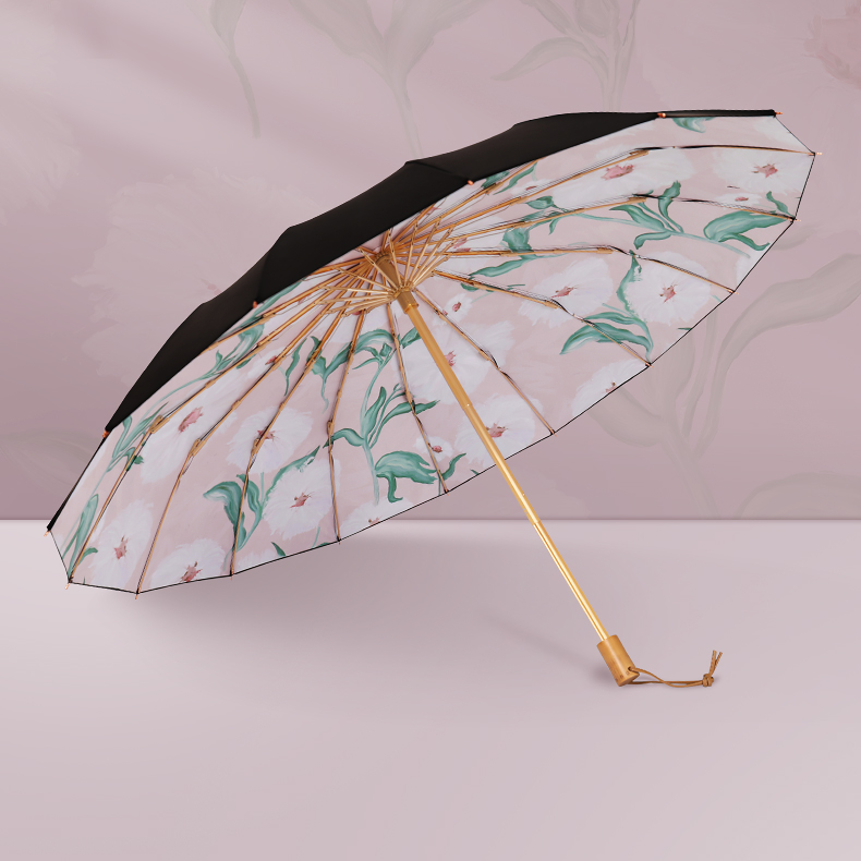 2色のお花の3段折りたたみ傘（晴雨兼用傘）16本骨