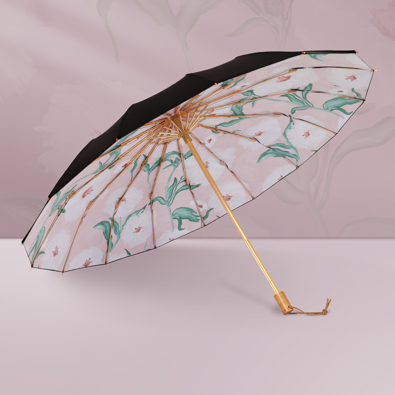 2色のお花柄 晴雨兼用折りたたみ傘 16本骨 UPF50+