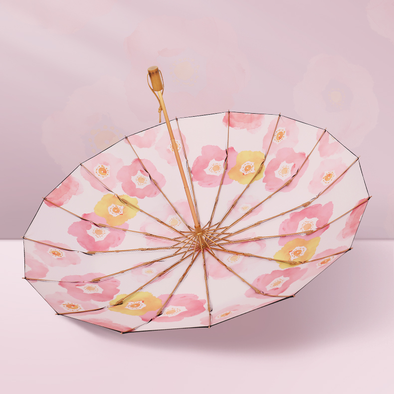 2色のお花柄 晴雨兼用折りたたみ傘 16本骨 UPF50+