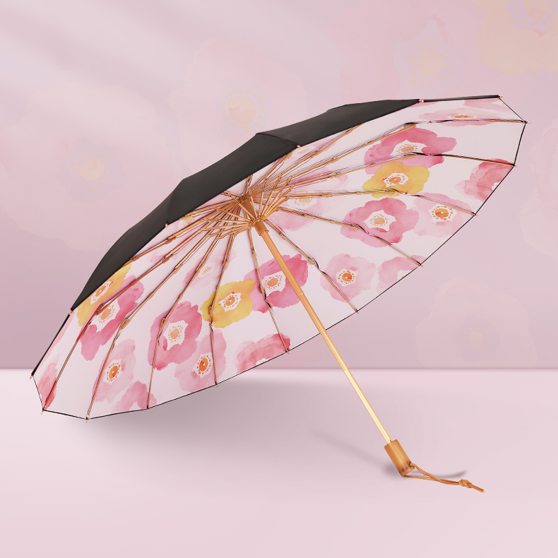2色のお花柄 晴雨兼用折りたたみ傘 16本骨 UPF50+