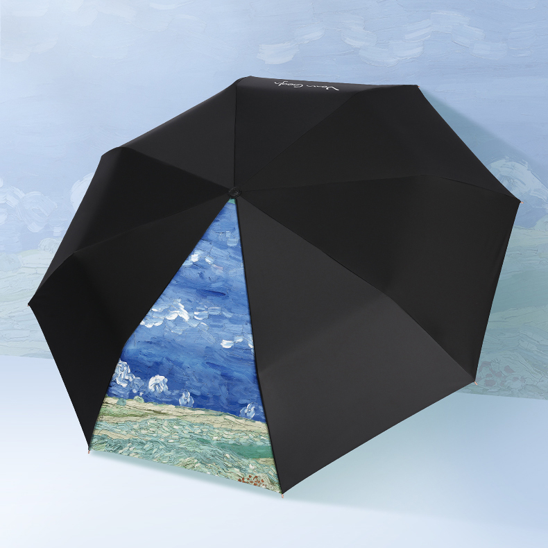”ゴッホの雷雲の下の麦畑” 3段折り畳み傘（晴雨兼用傘）8本骨