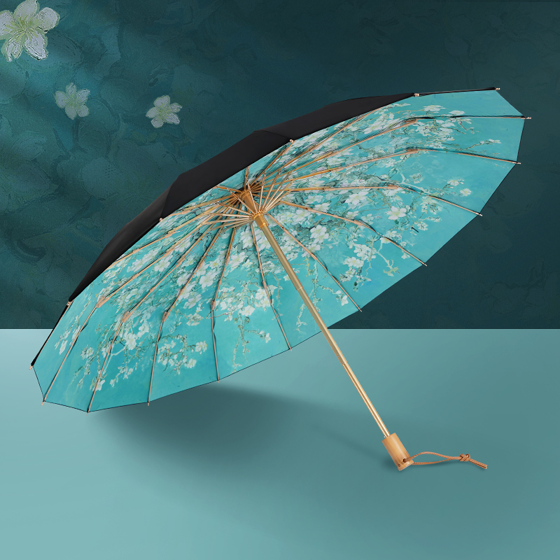 ”ゴッホの花咲くアーモンドの木の枝” 3段折りたたみ傘（晴雨兼用傘）16本骨