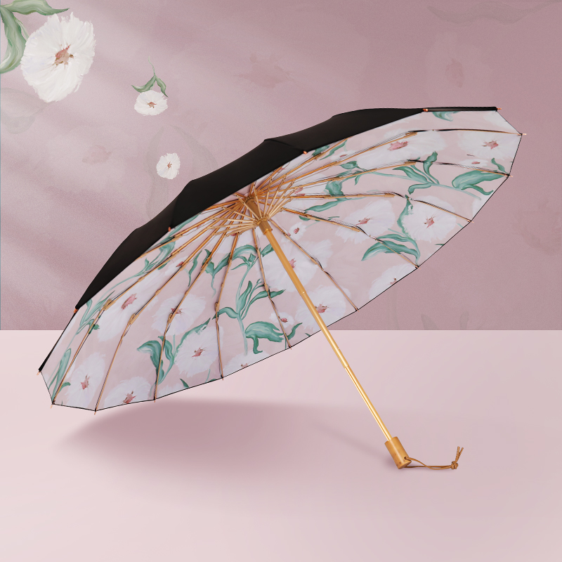 2色のお花柄 晴雨兼用折りたたみ傘 16本骨 UPF50+