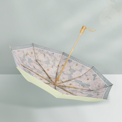 白牡丹柄の3段折りたたみ傘（晴雨兼用傘）8本骨 二枚生地