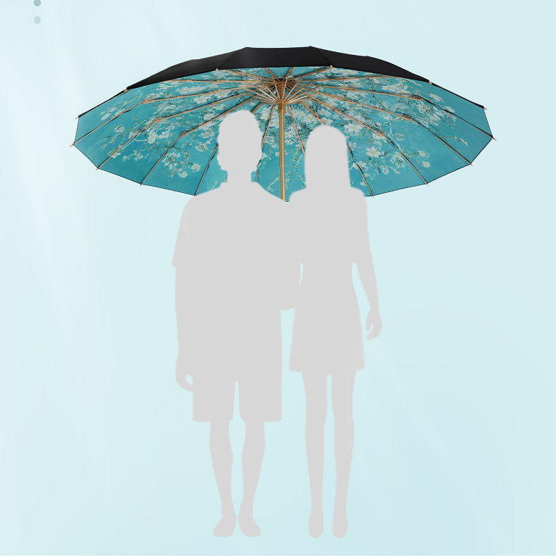ゴッホ 花咲くアプリコットの木の枝 晴雨兼用折りたたみ傘 16本骨 UPF50+