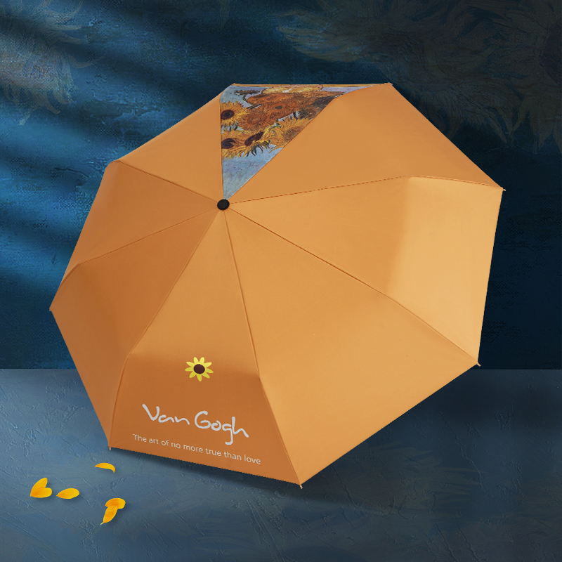 ゴッホ向日葵オレンジ色折りたたみ傘（日傘・雨傘・晴雨兼用傘