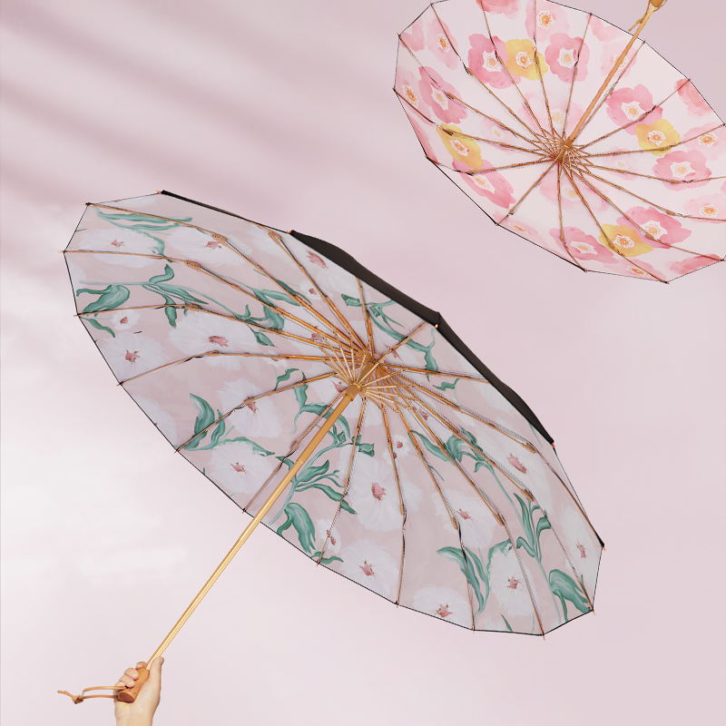 2色のお花柄 晴雨兼用折りたたみ傘 16本骨 UPF50+