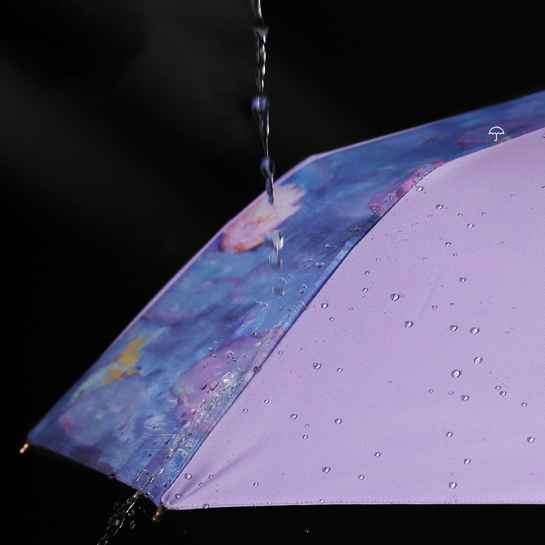 モネ 紫睡蓮 晴雨兼用折りたたみ傘 8本骨 二枚生地 UPF50+