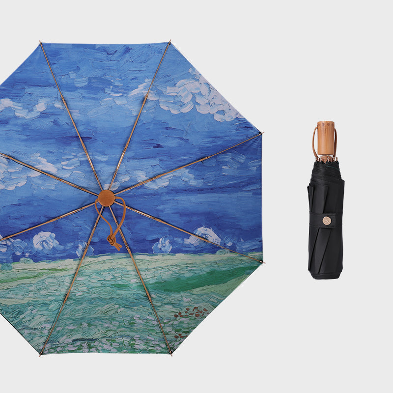 ”ゴッホの雷雲の下の麦畑” 3段折り畳み傘（晴雨兼用傘）8本骨
